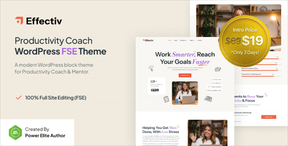 Effectiv – Productivity Coach & Mentor FSE WordPress Theme – 0 Sold!