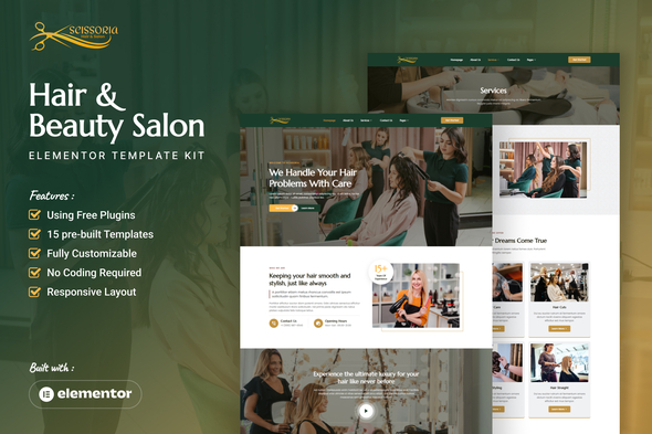 Scissoria – Hair & Beauty Salon Elementor Template Kit – 0 Sold!