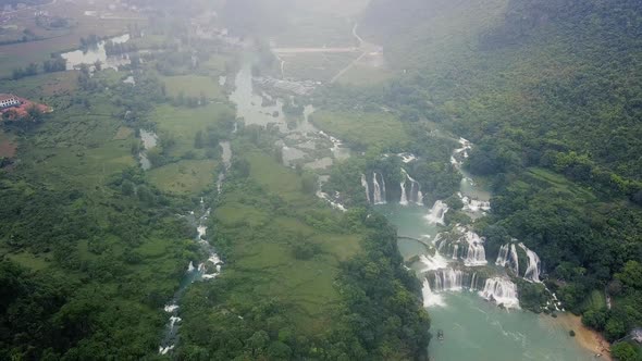 Panorama view of a beautiful waterfall