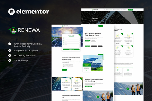 Renewa – Solar & Green Renewable Energy Elementor Template Kit – 0 Sold!