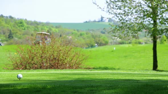 Golf Course and Ball in the Foreground