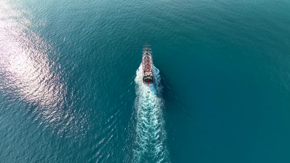 The Pirates yacht calls at the port aerial view 4 K