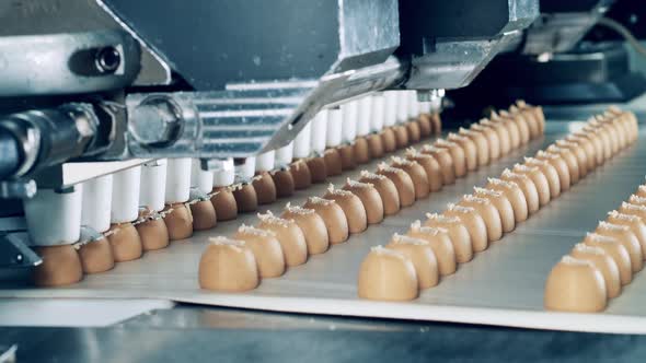 Factory Machine is Manufacturing Batches of Fudge Candies