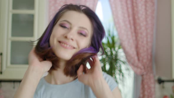 Young Beautiful Woman Dancing Kitchen At Home