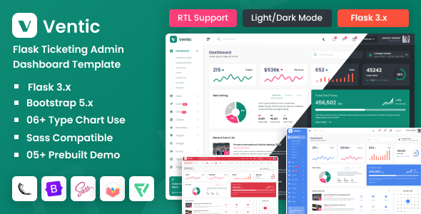 Ventic – Flask Event Ticketing Admin Dashboard Template – 0 Sold!