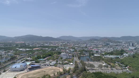 Aerial view drone flying over city