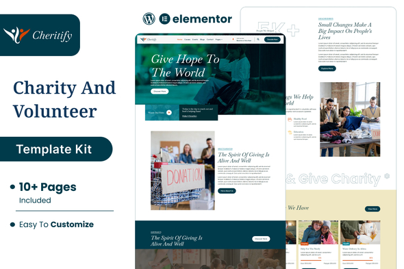 Charitify – Nonprofit Charity & Donation Elementor Template Kit – 0 Sold!