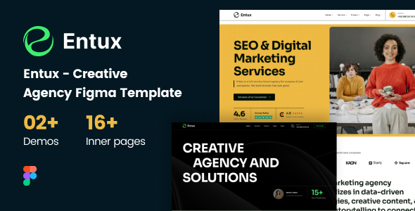 Entux – Creative & Digital Agency Figma Template – 0 Sold!