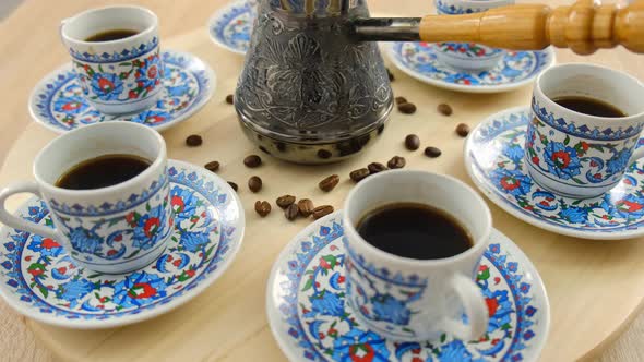Turkish Coffee in Turk and Cups