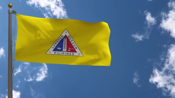 Quezon City Flag (Philippines) On Flagpole