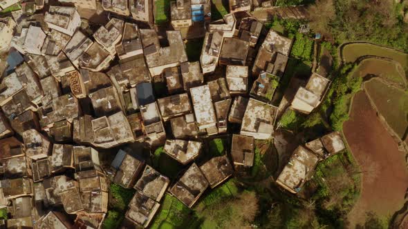 Aerial of the rice fields and villages of Yuanyang County China