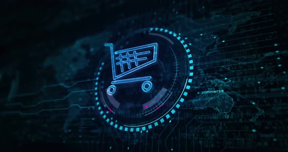 Shopping cart icon online commerce and business symbol loop digital concept