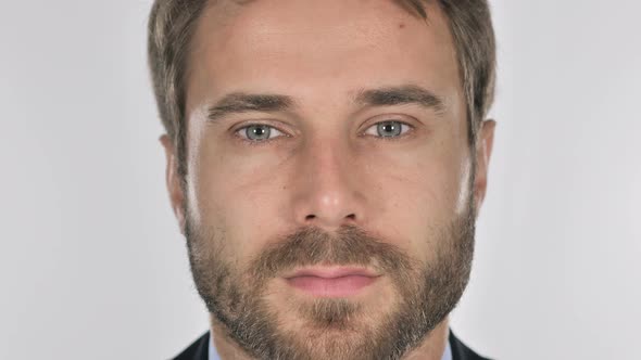 Close Up of Serious Businessman Face White Background