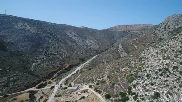 Mylopotas on the island of Ios in the Cyclades in Greece seen from the sky