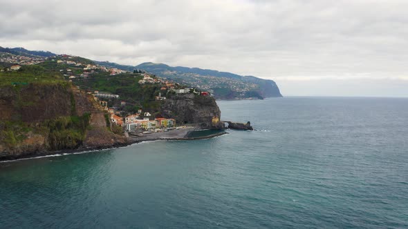 Flying Towards the Village of Ponta Do Sol in Madeira Island Portugal