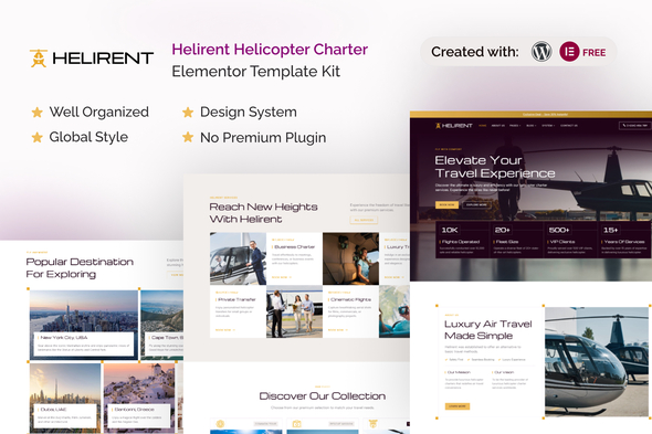 Helirent – Helicopter Charter Elementor Template Kit – 0 Sold!