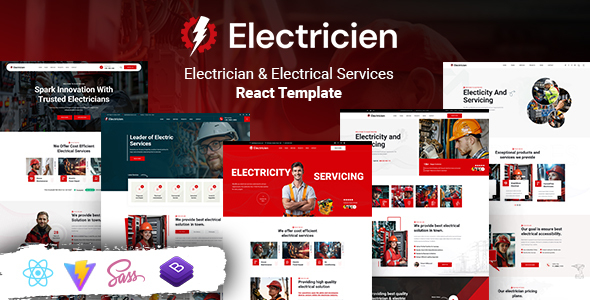 Electricien – Electrician & Electrical Services React Template – 0 Sold!