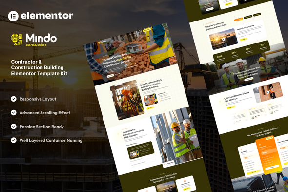 Mindo – Contractor & Construction Building Elementor Template Kit – 0 Sold!