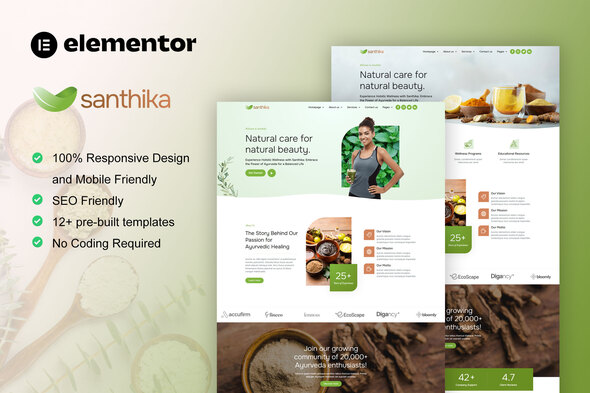 Santhika – Ayurveda & Natural Beauty Care Elementor Template Kit – 0 Sold!