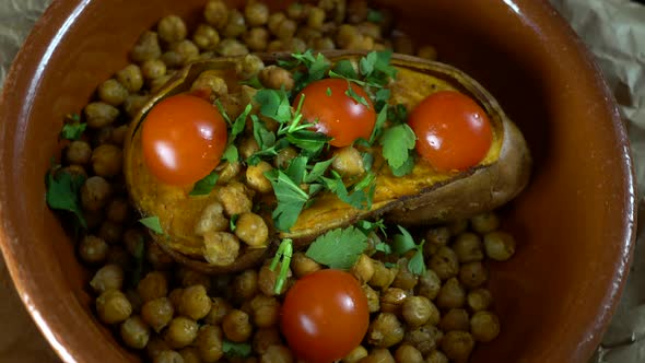 Baked sweat potato with chickpeas