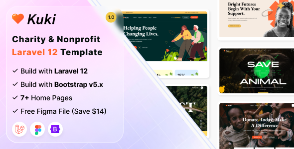 Kuki – Charity & Nonprofit Laravel 12 Template – 0 Sold!