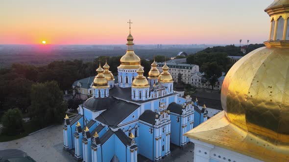 Aerial View of St. Michael's Golden-Domed Monastery in the Morning, Kyiv, Ukraine