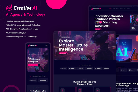 CreativeAI – Agency & AI Solutions Technology Elementor Template Kit – 0 Sold!