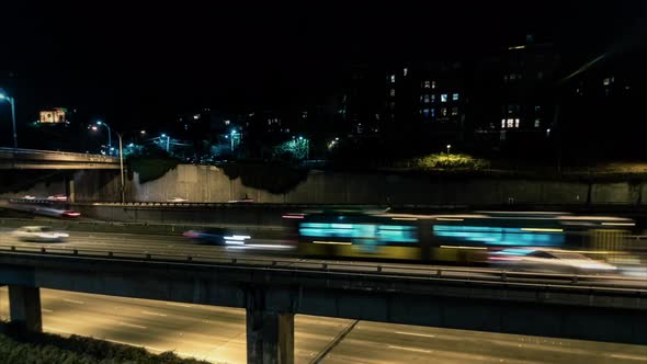 City Traffic Hyperlapse Downtown Seattle Freeway Night Motion Time Lapse