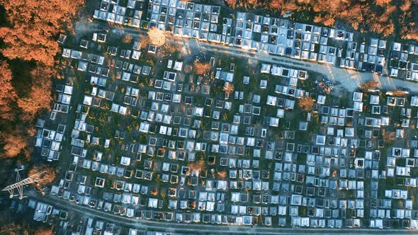 Flying over a cemetery-top view