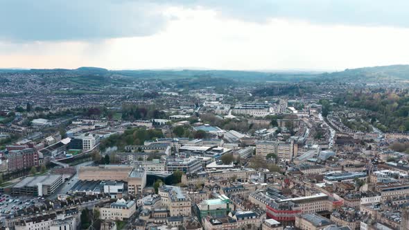 Dolly forward drone shot of modern buiding developments in west bath city UK