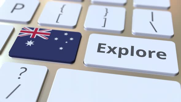 EXPLORE Word and Flag of Australia on the Keyboard