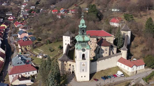 Aerial View Of Castle In City Of Banska Stiavnica