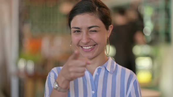 Beautiful Indian Woman Pointing at the Camera with Finger 