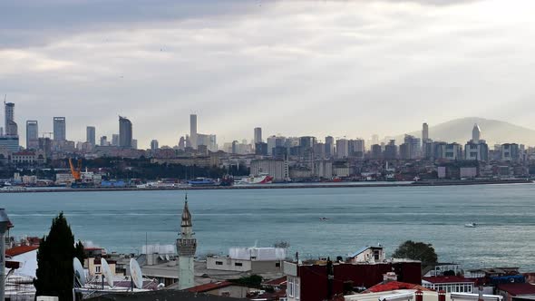 City. Istanbul. Bosphorus in the surays - 4K