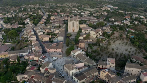 Aerial view of Calvia with Sant Joan Baptista church, Mallorca, Spain