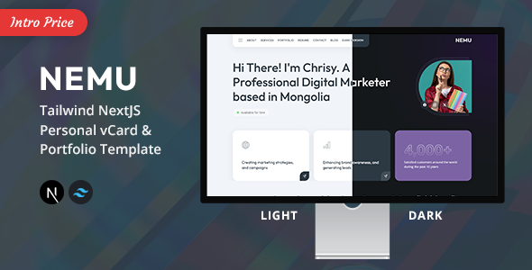 Nemu – Tailwind NextJS Personal vCard/Portfolio Template – 0 Sold!