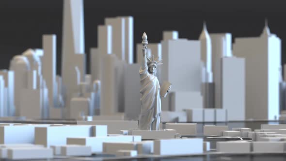 New York City and the Statue of Liberty in a stylized graphic style.