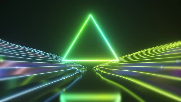 Abstract Neon Triangle Tunnel Technological