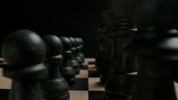 Black Chess Figures in Start Position Ready to Game Concept