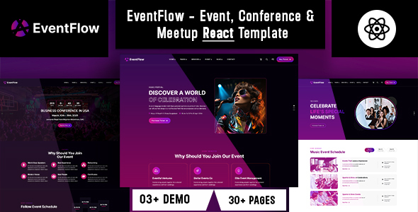 EventFlow – Event, Conference & Meetup React Template – 0 Sold!