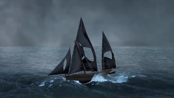 A Sailing Frigate Sails In A Storm 2