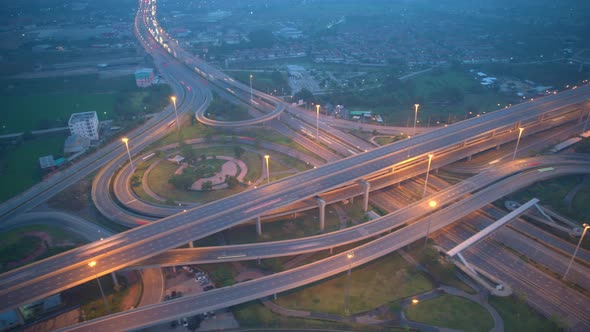 4K : Aerial hyperlapse drone shot of fast moving Highway road.