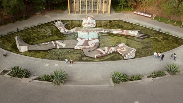 Fountain "Tlaloc" designed by Diego Rivera, view from above. Chapultepec, Mexico city. "Carcamo de D