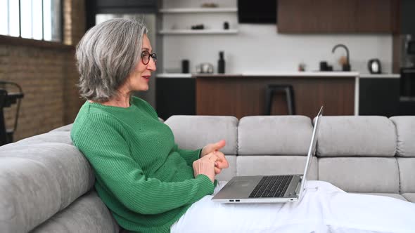 Mature Businesswoman Waving at the Laptop