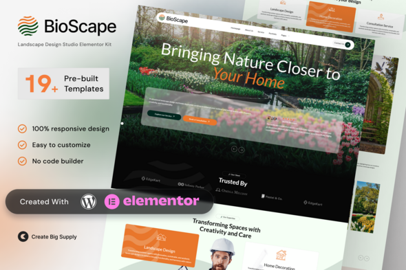 BioScape – Landscape Design & Home Decoration Elementor Template Kit – 0 Sold!