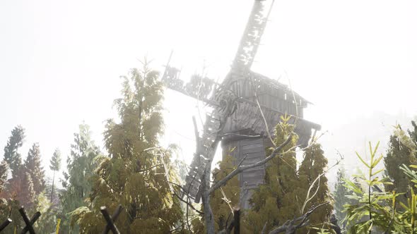 Old Traditional Wooden Windmill in the Forest