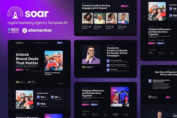 SoarBuzz – Influencer Agency Elementor Template Kit – 0 Sold!