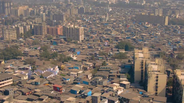 Mumbai, India, Dharavi slums, 4k aerial drone footage