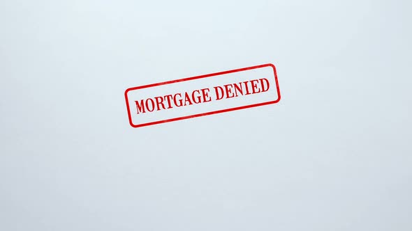 Mortgage Denied Seal Stamped on Blank Paper Background, Business Document