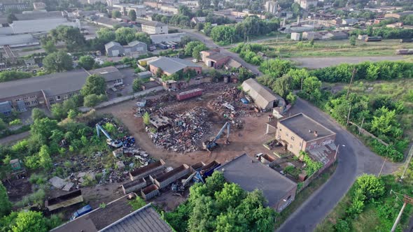 Aerial Top View of the Large Logistics Park with Factories